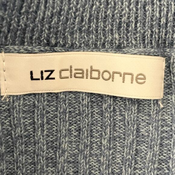 Liz Claiborne Blue Rib Knit Vneck Cotton Sweater Sz XL Closet Staple Casual Work - Picture 7 of 9